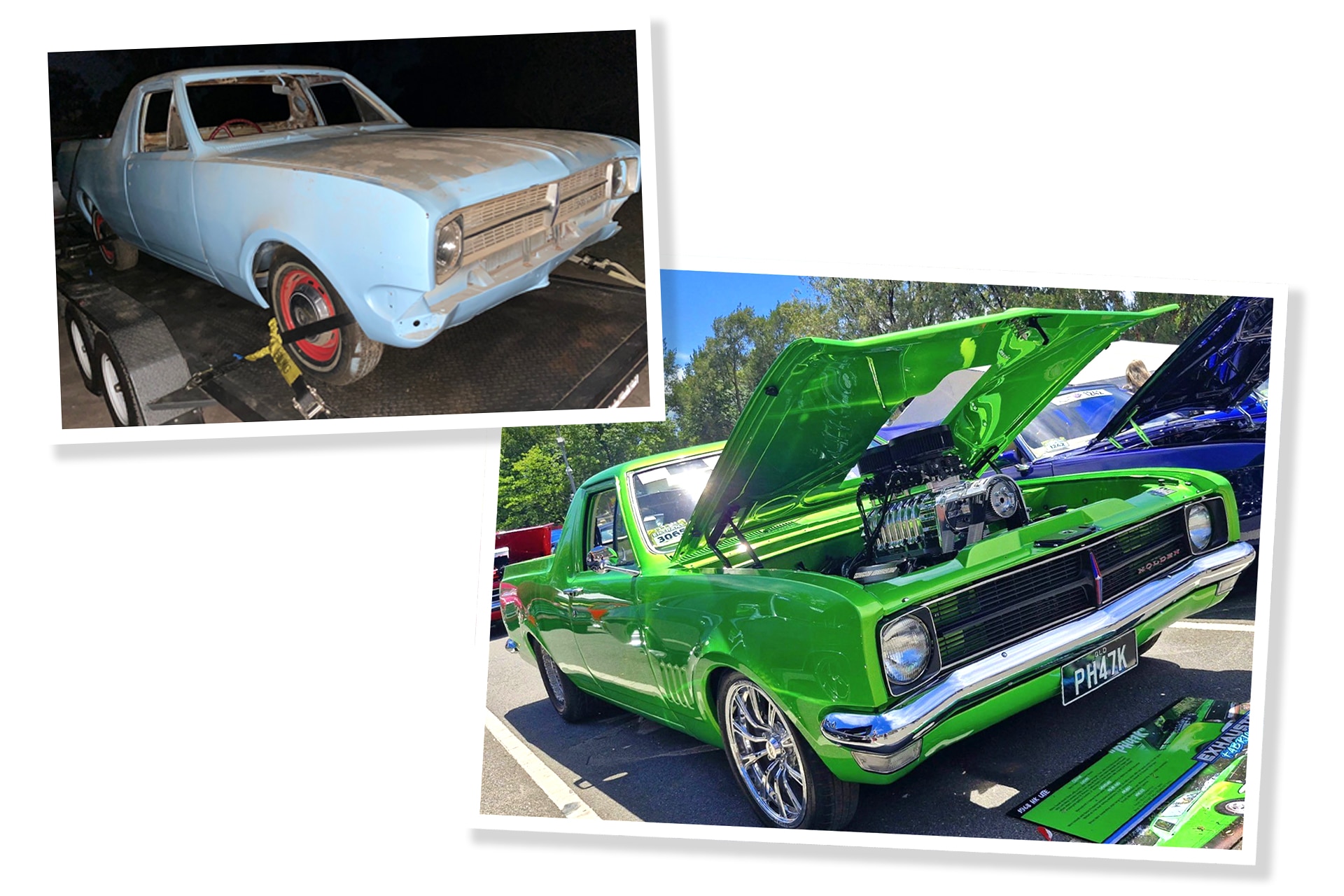 Collage de fotos de antes y después de coches.