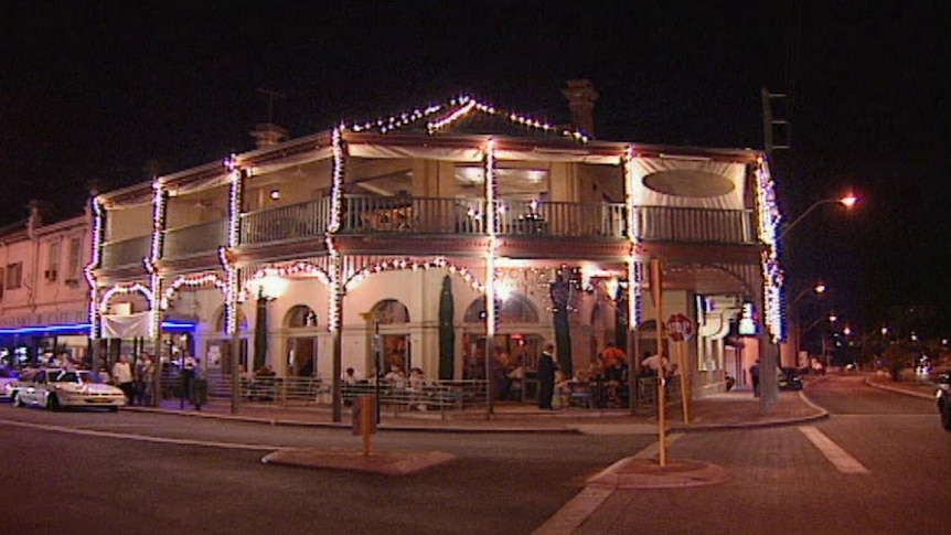 Wide shot of the the Continental Hotel in Claremont, now called the Claremont Hotel, at night in 1997.
