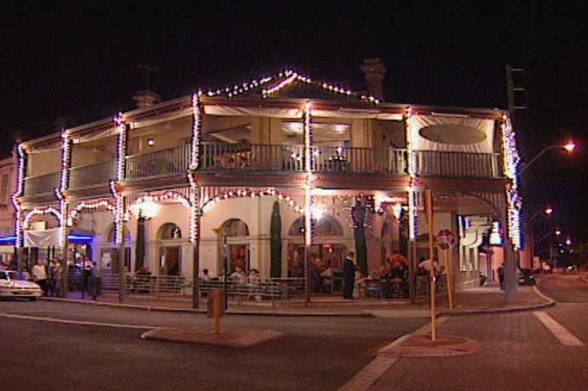 Wide shot of the the Continental Hotel in Claremont, now called the Claremont Hotel, at night in 1997.