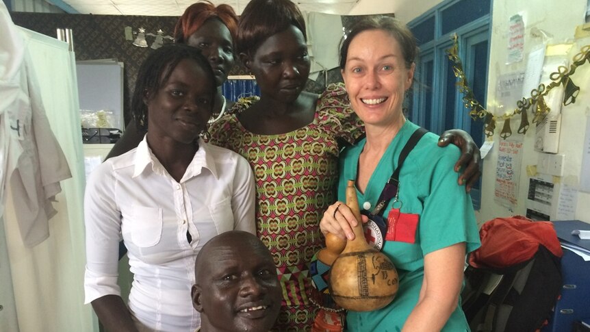 Toni Stokes with maternity staff in South Sudan