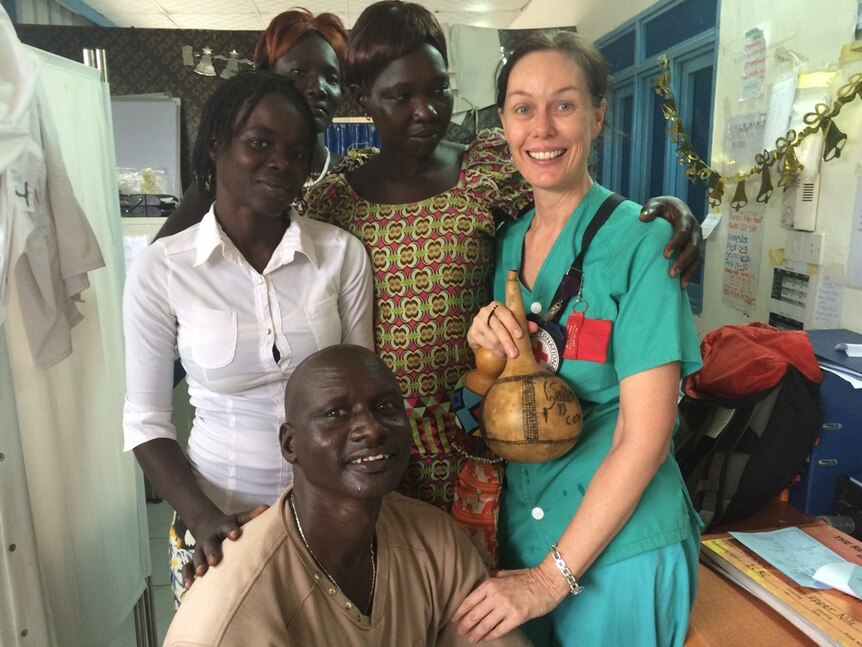 Toni Stokes with maternity staff in South Sudan