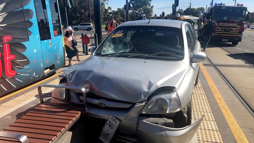 A car crashed into a bench at an Adelaide tram stop.