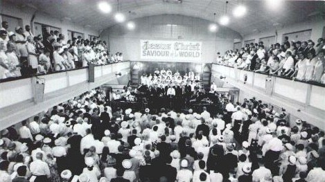 An Assemblies of God church congregates in Brisbane's Fortitude Valley in the 1960s.