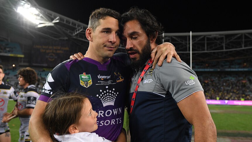 Billy Slater consoles Johnathan Thurston