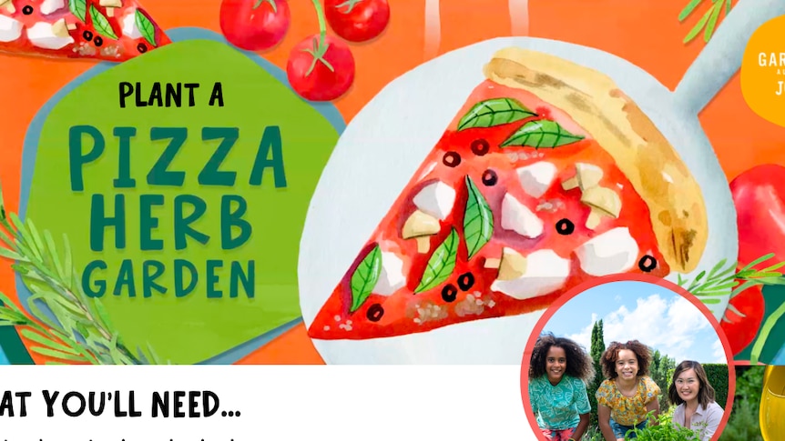 Graphic with text 'Plant a Pizza Herb Garden.'