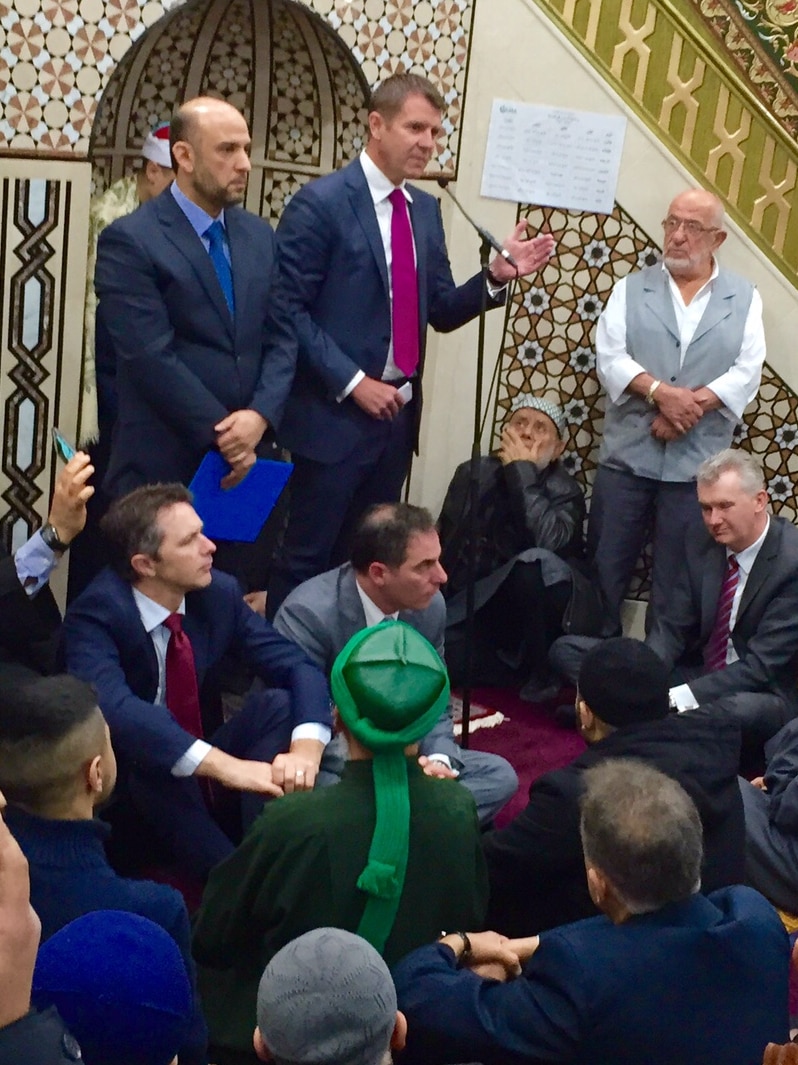 Mike Baird speaking at Eid prayers in Lakemba