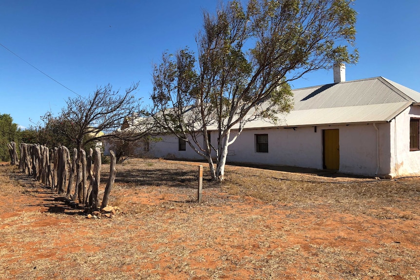 Oakabella homestead, a picket fence and some trees.