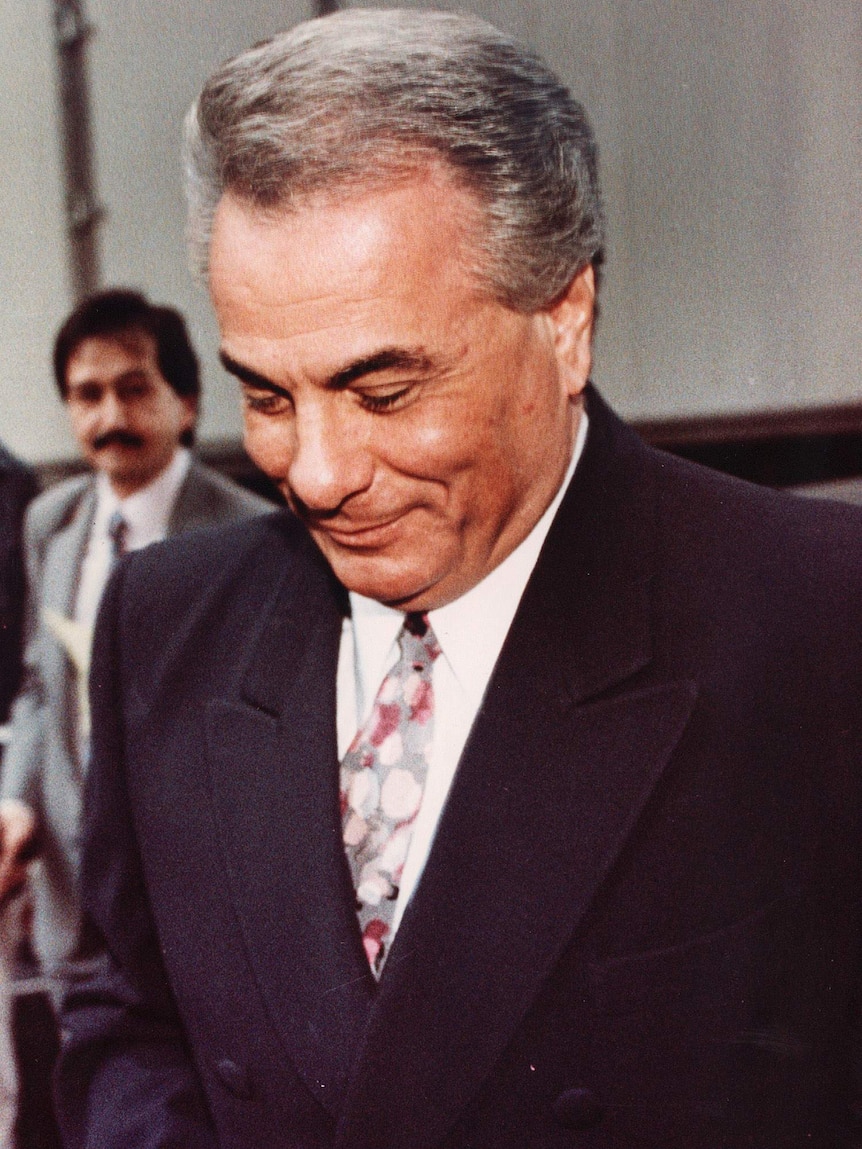 Mobster John Gotti leaves State Supreme Court in New York in this file photo taken ebruary 8, 1990.