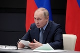 Russian President Vladimir Putin chairs a meeting with leadership of military-industrial complex enterprises.