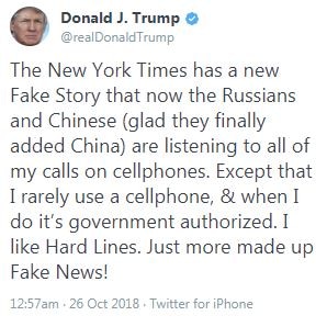 A screenshot from Twee Deck shows a Donald Trump tweet that was sent rom an iPhone