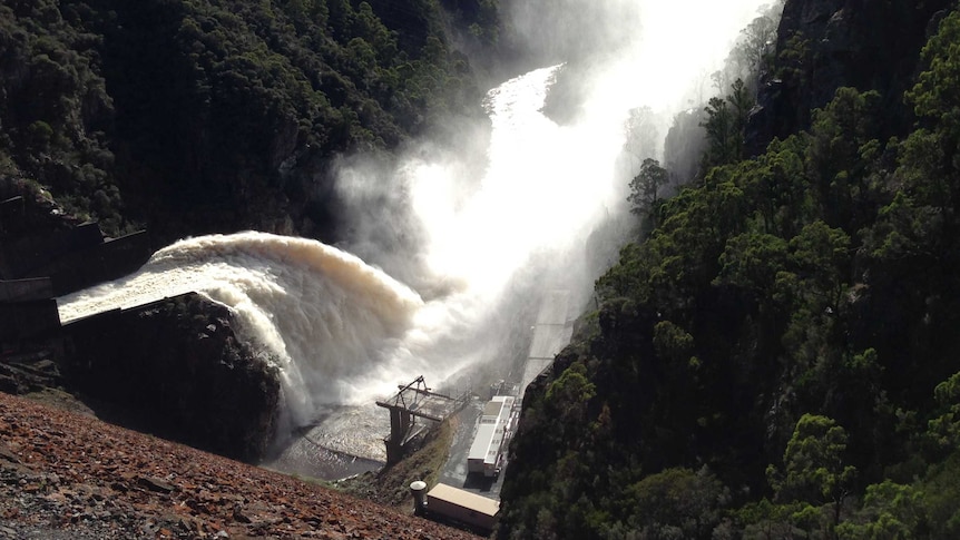 Cethana dam overflows