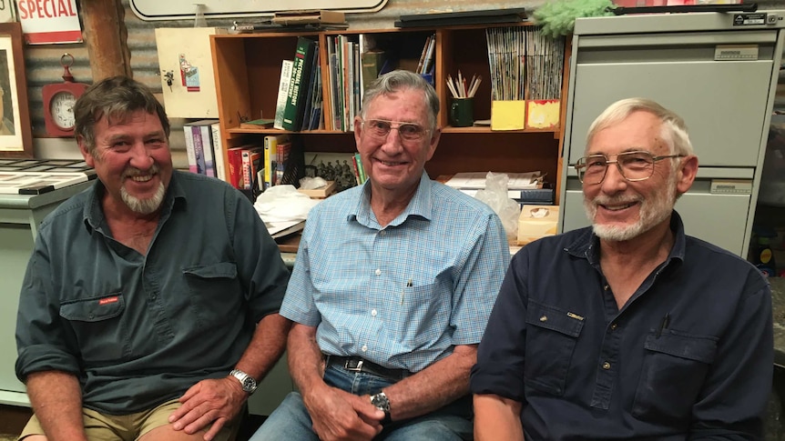 Dried fruit grower Jim Holland, retired grower and Second World War Veteran Jack Forbes and producer Brian Handreck.