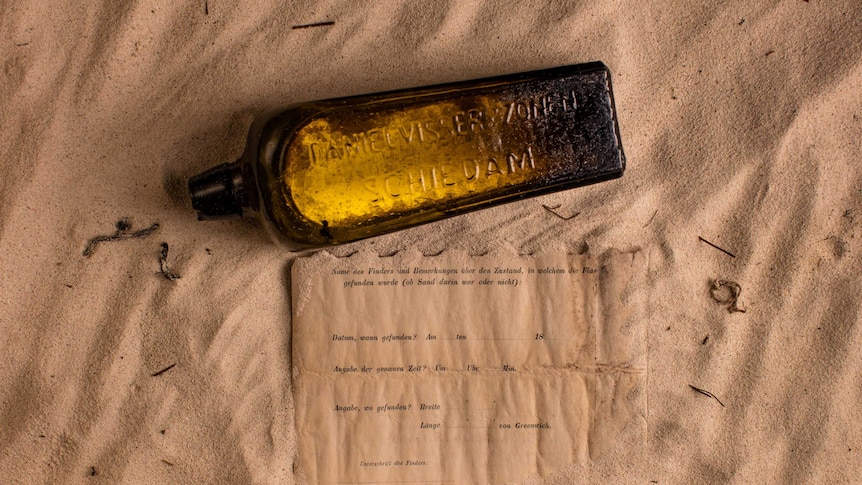 A 132-year-old gin bottle and a message within it written in German.