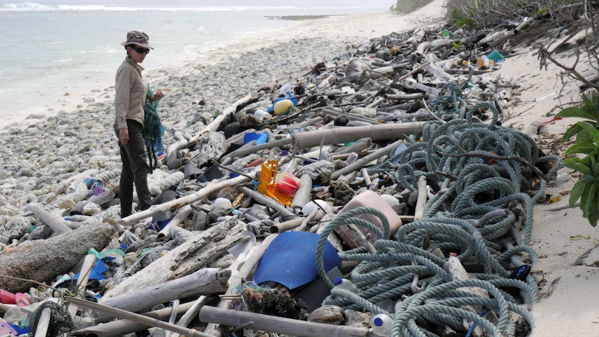 Plastic and rubbish on a Cocos Islands beach