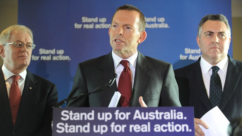 Tony Abbott (centre), Joe Hockey (right) and Andrew Robb