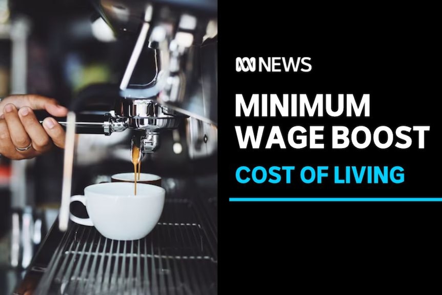 Minimum Wage Boost, Cost of Living: Coffee pours into a cup from a barista machine.