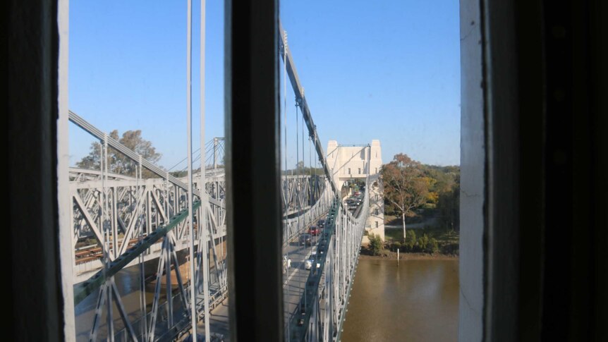 View from the apartment window looking at traffic on the Walter Taylor Bridge