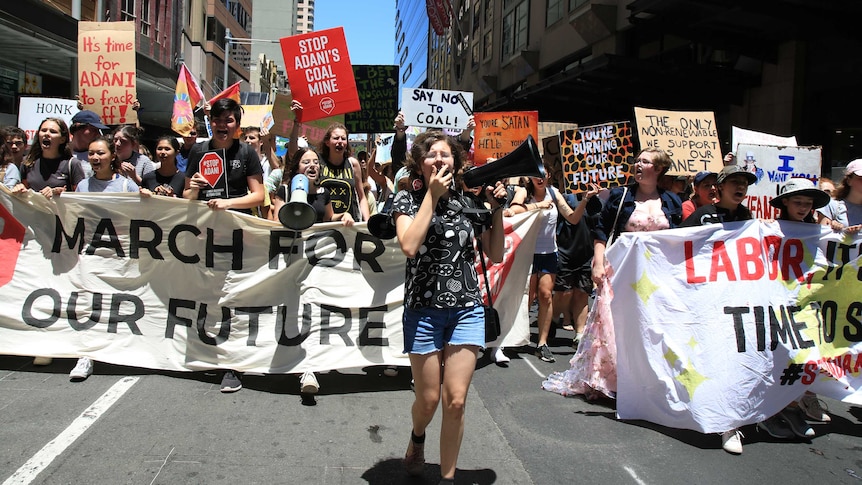 Students marching during the November climate rally