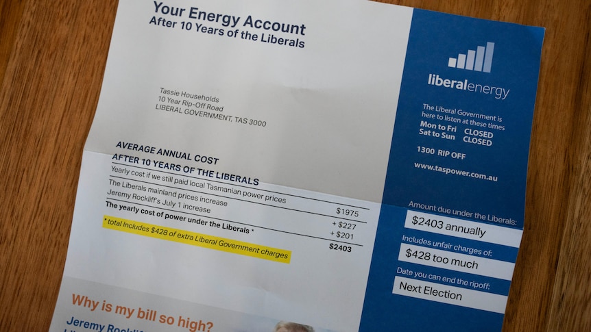 Tasmanian Labor pamphlet mimicking a power bill