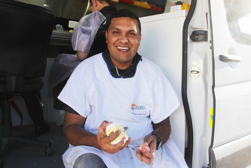 Paul Talbot at his mobile denture clinic in Moree.