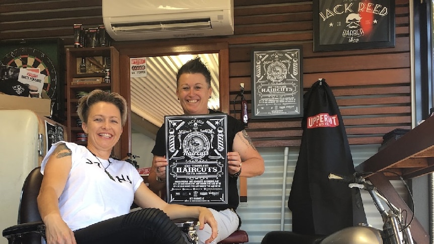 Danielle Hannah (on left) and her colleague Teresa Reed in their barber shop.