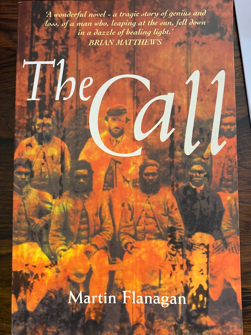 Cover of the book The Call, featuring an orangey portrait of Tom Wills and an Indigenous cricket team