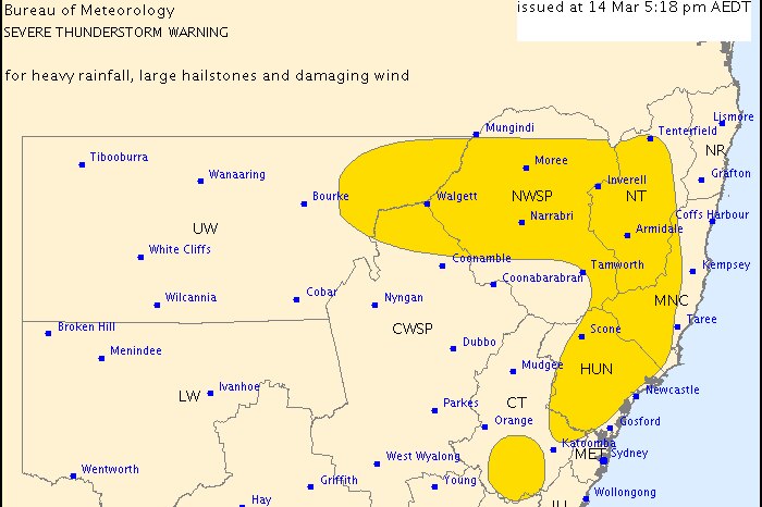 A severe thunderstorm warning covers parts of eastern and north-eastern NSW.