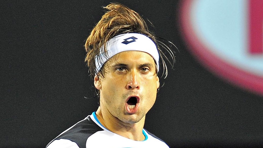 David Ferrer celebrates a winning point during his quarter-final against Novak Djokovic.