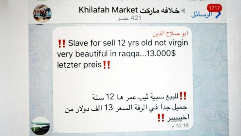 A screenshot of a post on the WhatsApp messenger app advertising a 12-year-old slave for sell.