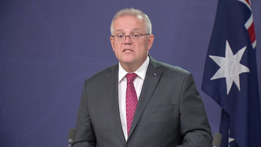 Prime Minister Scott Morrison in April announcing the suspension of flights from India amid rising COVID-19 cases.