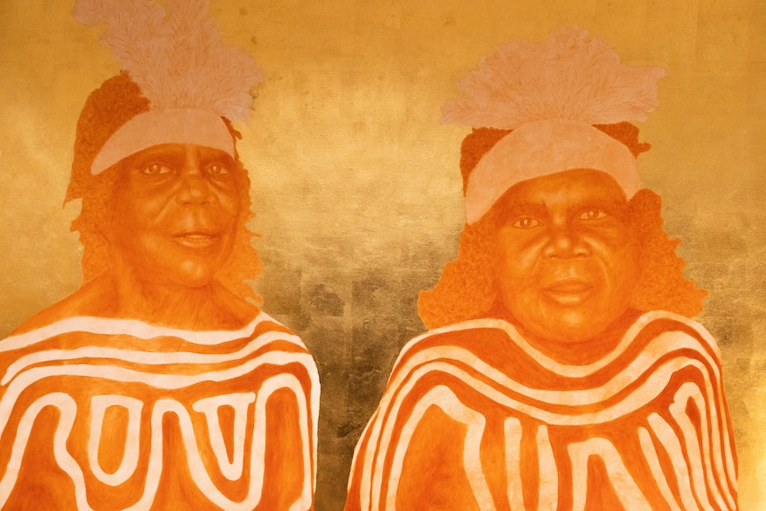 An ochre and gold portrait of two women