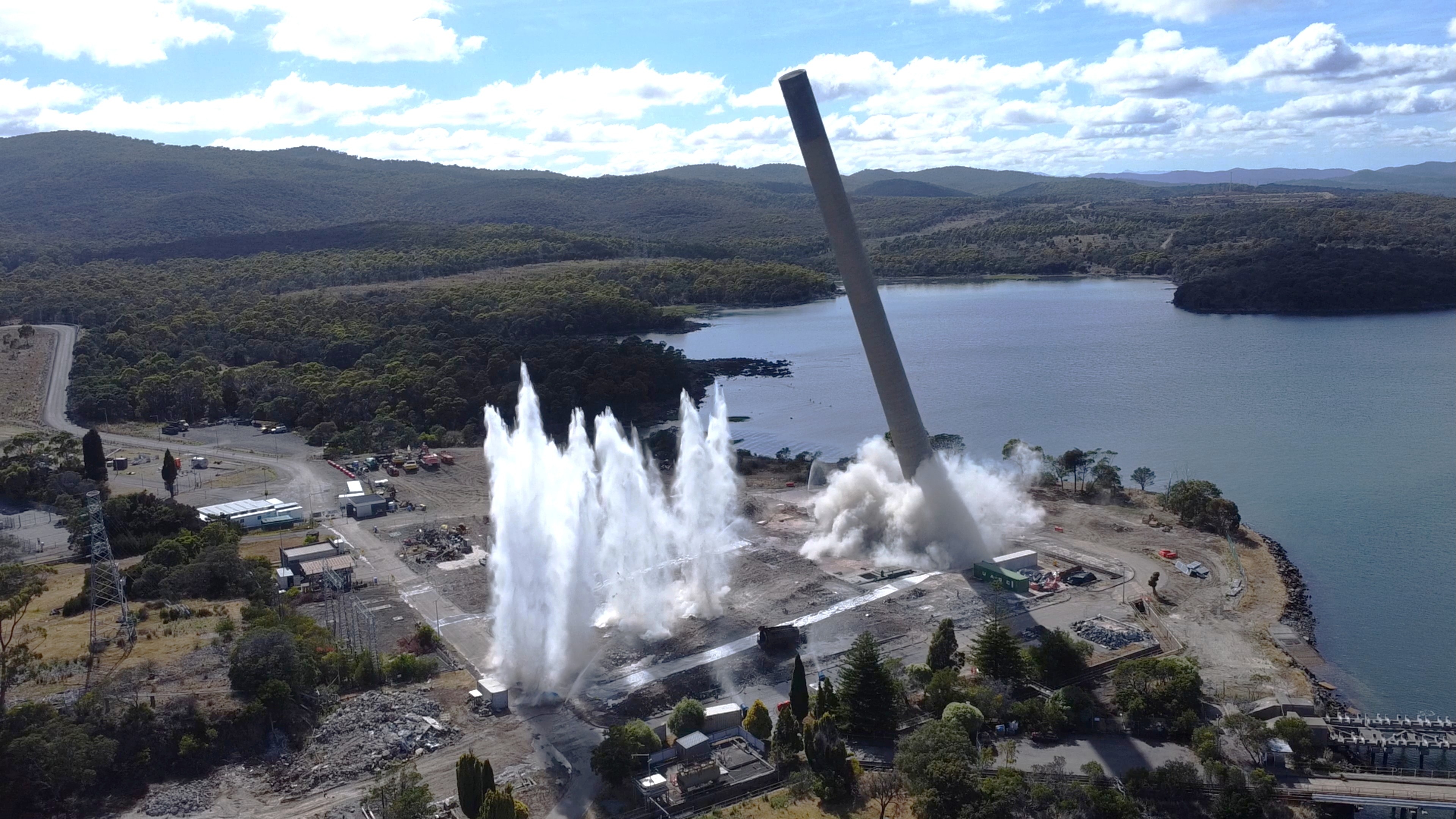 Kaboom signals move to renewables as power station tower crashes down