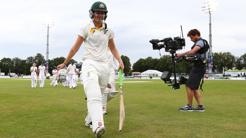 Australia's Jess Jonassen walks off at stumps on day one of the Women's Ashes Test in Canterbury.