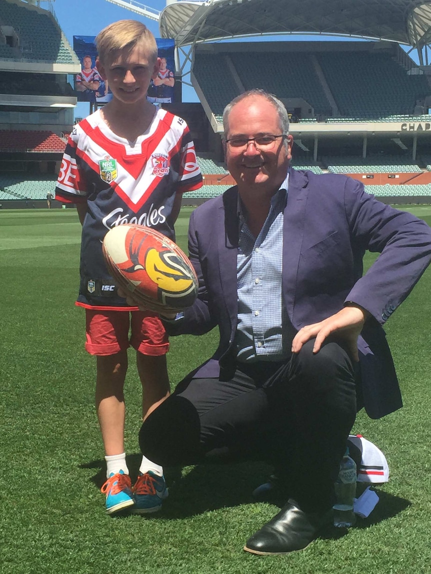 Leon Bignell with an Adelaide-based Roosters fan