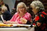 Walker County Ballot Review Board members Beverly Harriss and Nancy Burton discuss a ballot