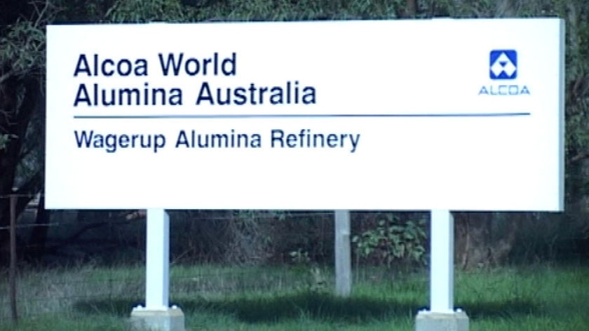 Sign at the entrance to Alcoa's Wagerup refinery in Western Australia