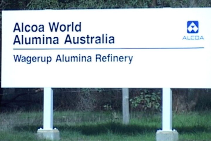 Sign at the entrance to Alcoa's Wagerup refinery in Western Australia