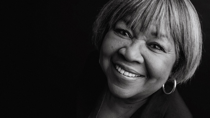 Black and white portrait of Mavis Staples