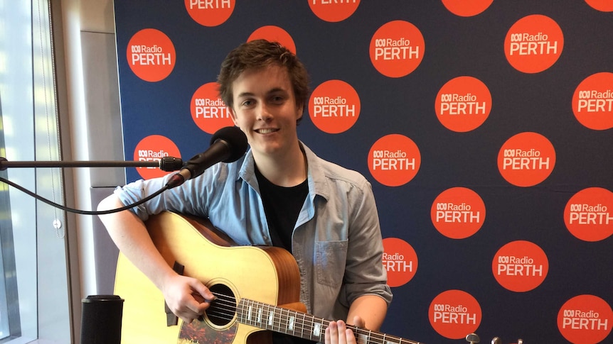 Mitchell Martin performing in the ABC Radio Perth studios