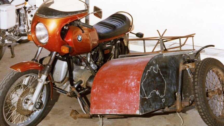 A 1977 BMW motorcycle.