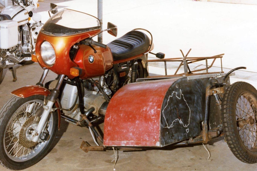 A 1977 BMW motorcycle.