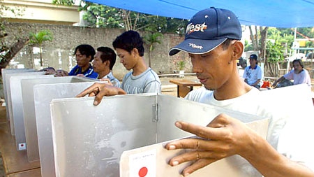 Election booths being assembled