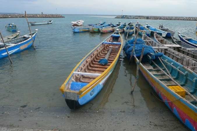Boats moored at Passaiyoor fishing village, five kilometres east of Jaffna