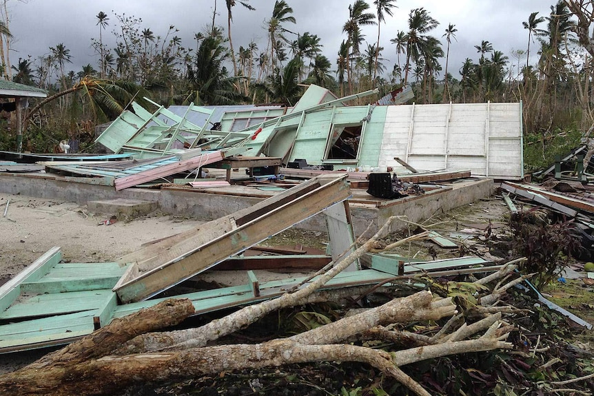 Remains of a building in the wake of Cyclone Evan in Samoa.