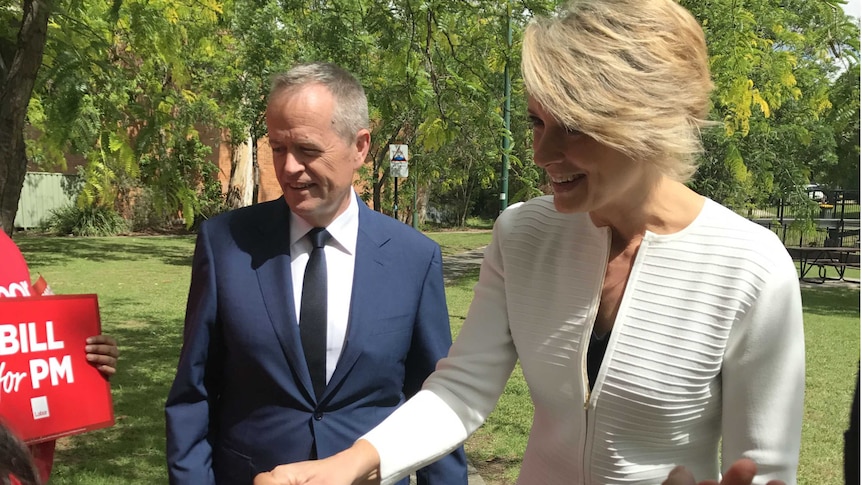 Kristina Keneally speaks to the press with Bill Shorten in Sydney