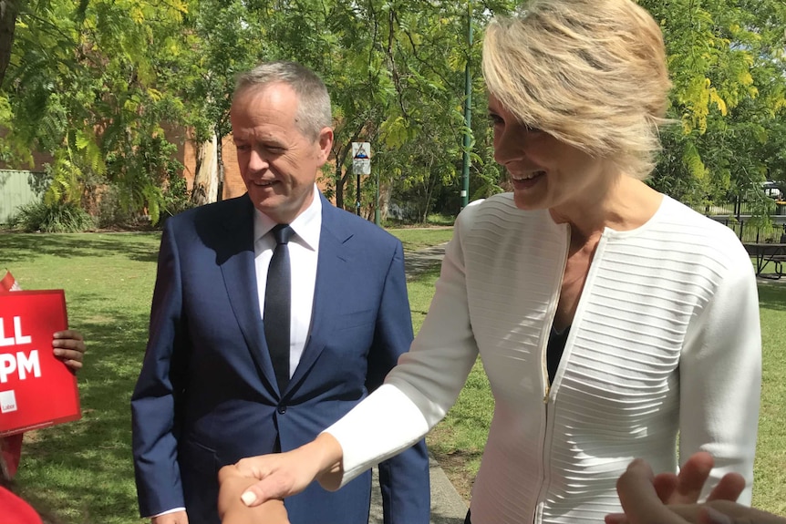 Kristina Keneally speaks to the press with Bill Shorten in Sydney