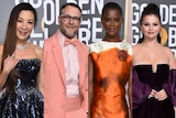 A composite image of Michelle Yeoh, Seth Rogen, Letitia Wright and Selena Gomez 
