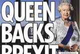 The front page of British newspaper The Sun featuring a story titled 'Queen backs Brexit'