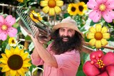 Gardening Australia host Costa Georgiadis smiling, with tools over and animated flowers illustrating our episode recap.