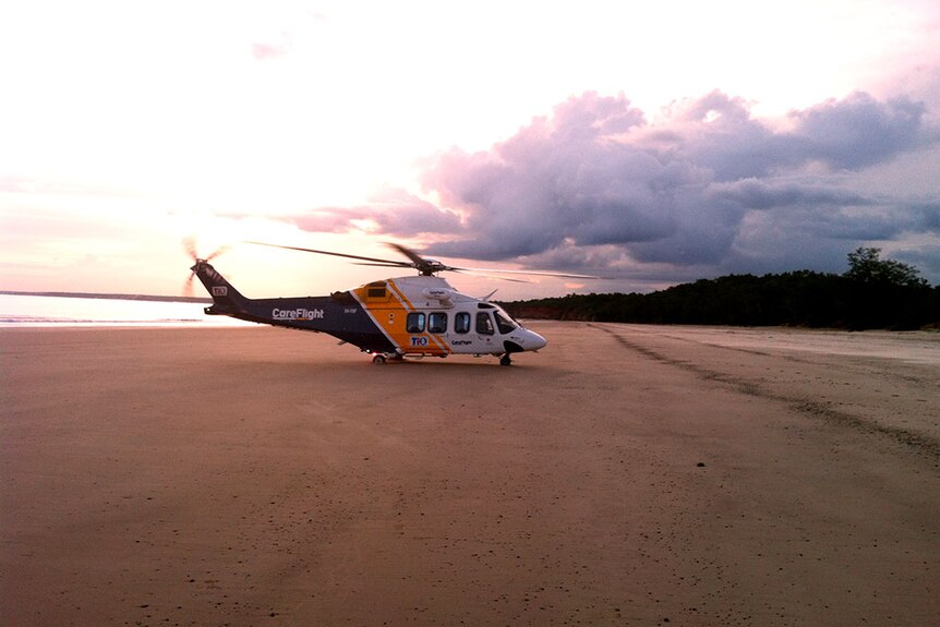 A Careflight helicopter on the Tiwi Islands